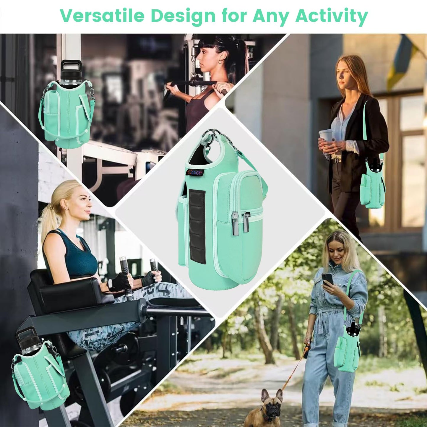 icolor Magnetic Gym Bag Water Bottle Carrier Holder with Phone Pockets & Shoulder Strap,Gym Magnetic Bag 5 Built-in Magnets Gym Accessories Organizer Sling Bottle Bag Pouch Sleeve