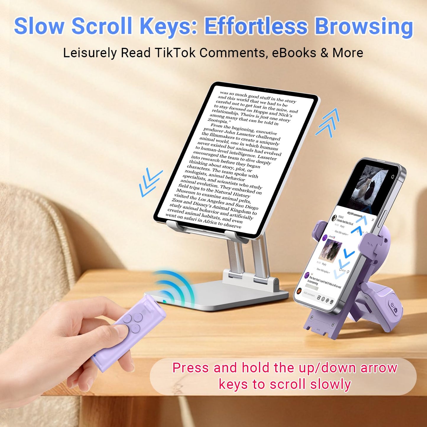 MILOUZ Remote Control Scrolling for Tiktok with Phone Stand,Page Turner for Kindle App E-Book,Bluetooth Camera Shutter Remote for iPhone, Android,iOS,iPad,Tablet