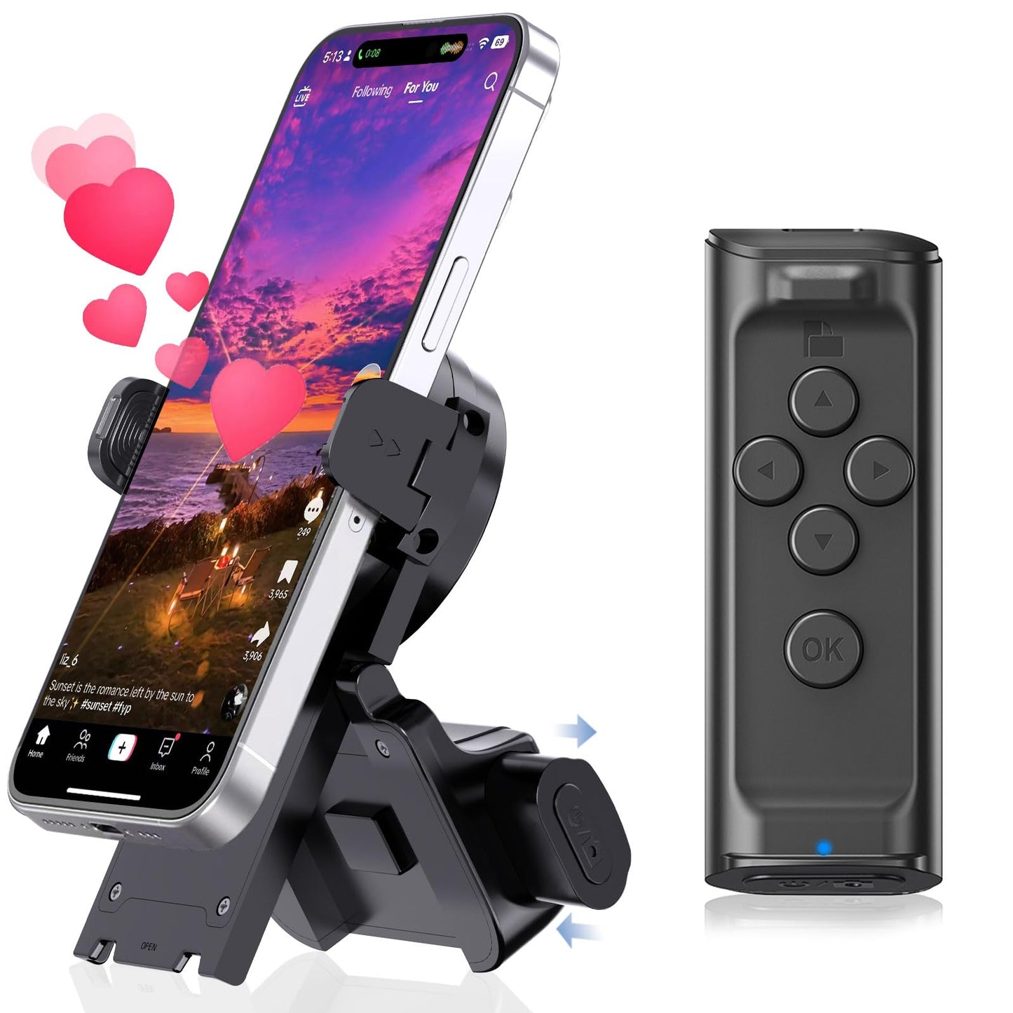 MILOUZ Remote Control Scrolling for Tiktok with Phone Stand,Page Turner for Kindle App E-Book,Bluetooth Camera Shutter Remote for iPhone, Android,iOS,iPad,Tablet