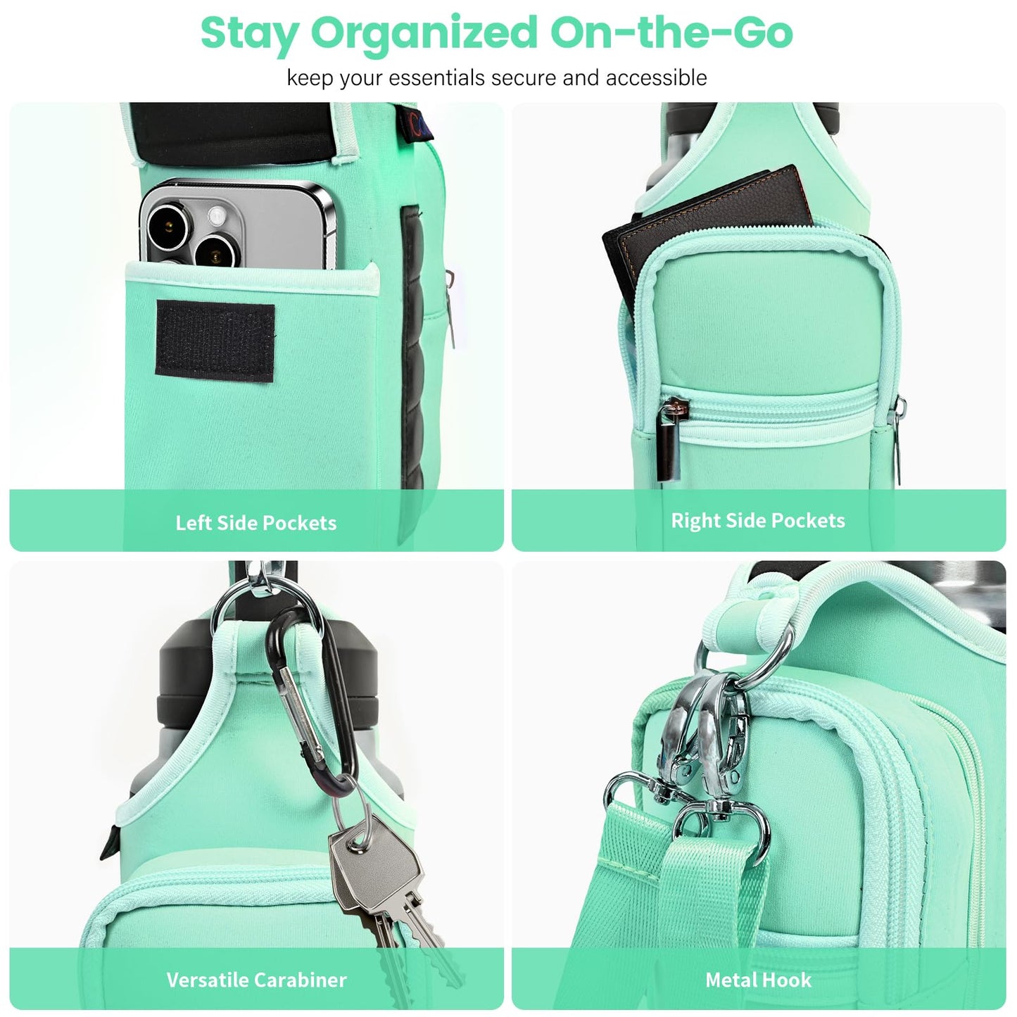 icolor Magnetic Gym Bag Water Bottle Carrier Holder with Phone Pockets & Shoulder Strap,Gym Magnetic Bag 5 Built-in Magnets Gym Accessories Organizer Sling Bottle Bag Pouch Sleeve