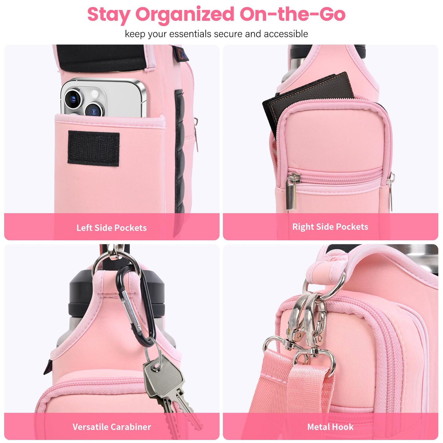 icolor Magnetic Gym Bag Water Bottle Carrier Holder with Phone Pockets & Shoulder Strap,Gym Magnetic Bag 5 Built-in Magnets Gym Accessories Organizer Sling Bottle Bag Pouch Sleeve