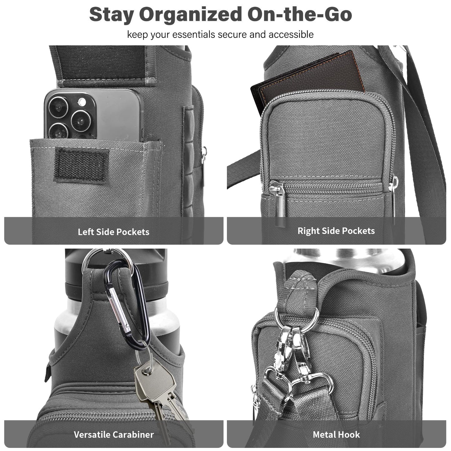 icolor Magnetic Gym Bag Water Bottle Carrier Holder with Phone Pockets & Shoulder Strap,Gym Magnetic Bag 5 Built-in Magnets Gym Accessories Organizer Sling Bottle Bag Pouch Sleeve