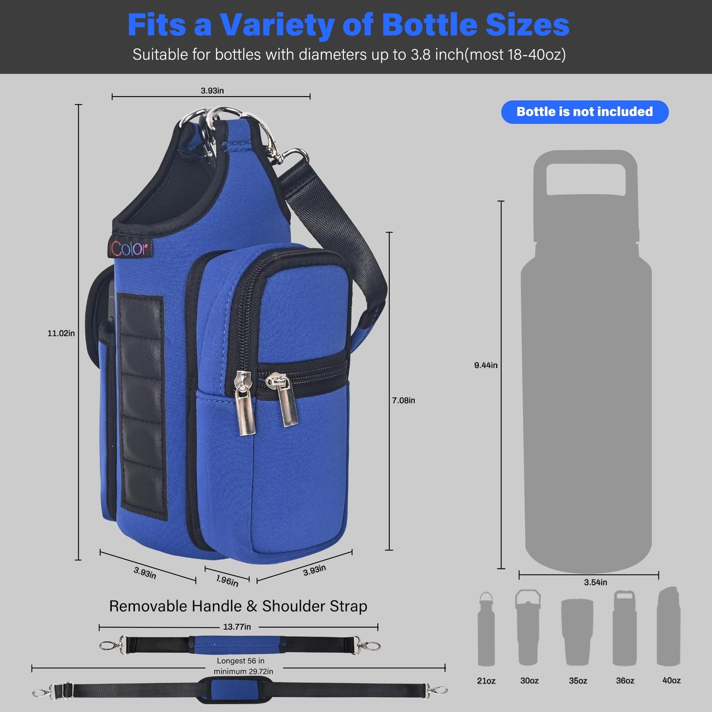 icolor Magnetic Gym Bag Water Bottle Carrier Holder with Phone Pockets & Shoulder Strap,Gym Magnetic Bag 5 Built-in Magnets Gym Accessories Organizer Sling Bottle Bag Pouch Sleeve