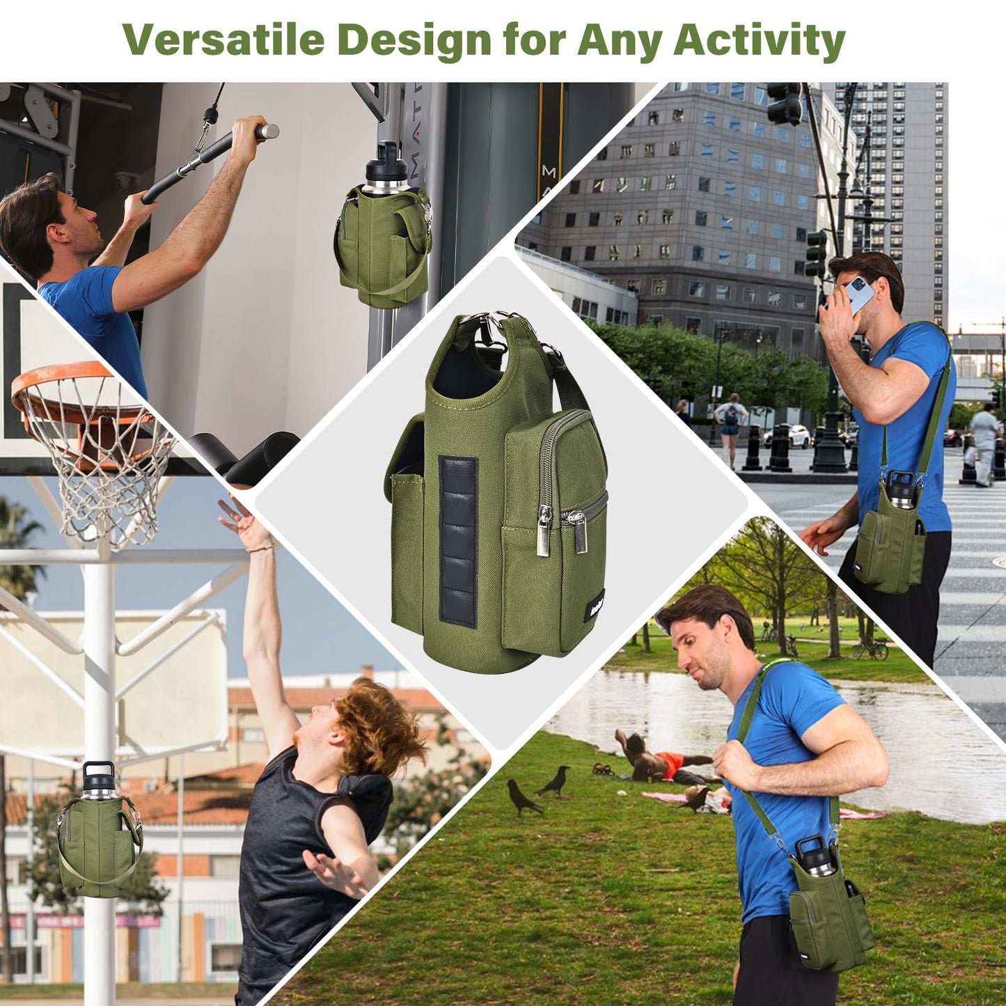 icolor Magnetic Gym Bag Water Bottle Carrier Holder with Phone Pockets & Shoulder Strap,Gym Magnetic Bag 5 Built-in Magnets Gym Accessories Organizer Sling Bottle Bag Pouch Sleeve