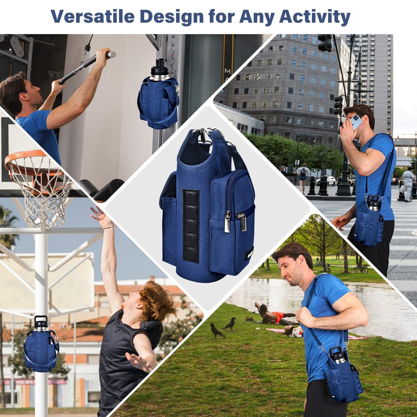icolor Magnetic Gym Bag Water Bottle Carrier Holder with Phone Pockets & Shoulder Strap,Gym Magnetic Bag 5 Built-in Magnets Gym Accessories Organizer Sling Bottle Bag Pouch Sleeve