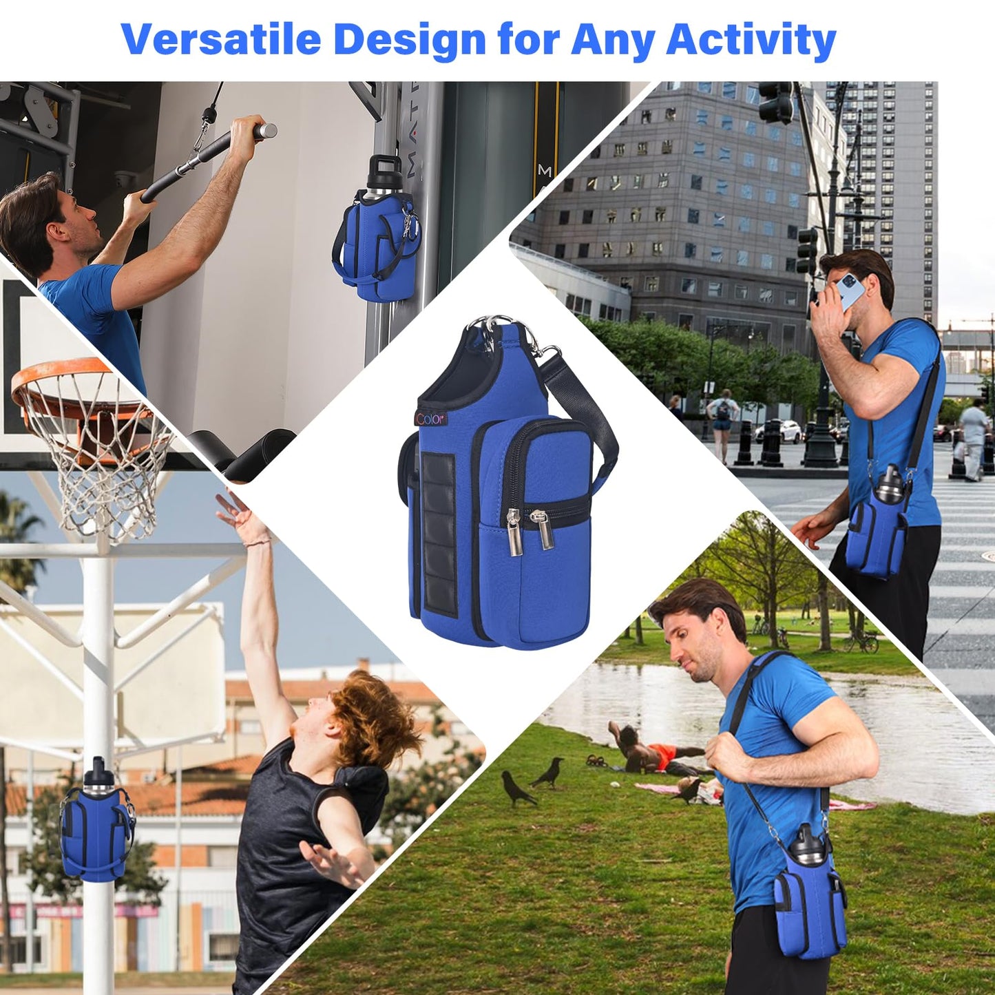 icolor Magnetic Gym Bag Water Bottle Carrier Holder with Phone Pockets & Shoulder Strap,Gym Magnetic Bag 5 Built-in Magnets Gym Accessories Organizer Sling Bottle Bag Pouch Sleeve