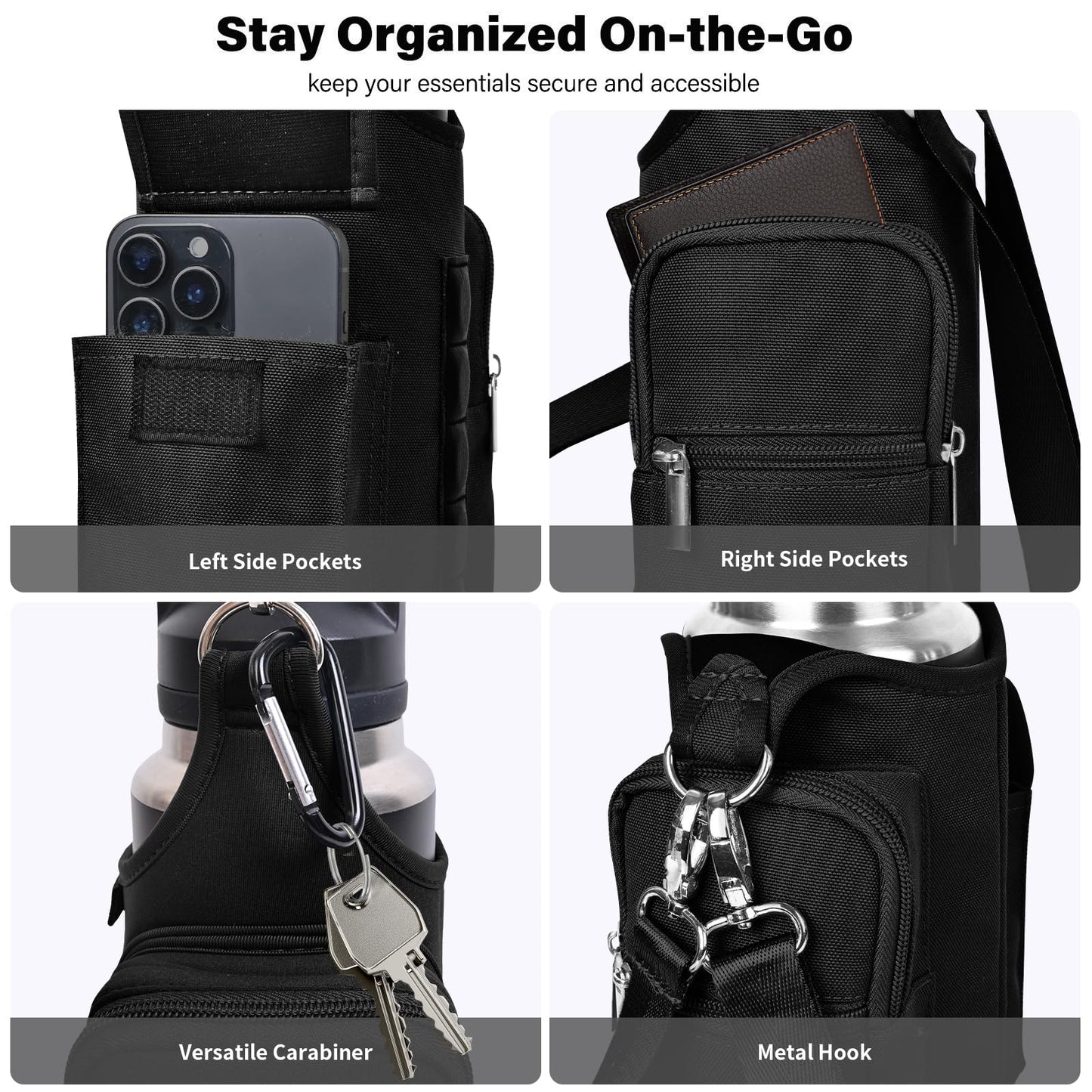 icolor Magnetic Gym Bag Water Bottle Carrier Holder with Phone Pockets & Shoulder Strap,Gym Magnetic Bag 5 Built-in Magnets Gym Accessories Organizer Sling Bottle Bag Pouch Sleeve