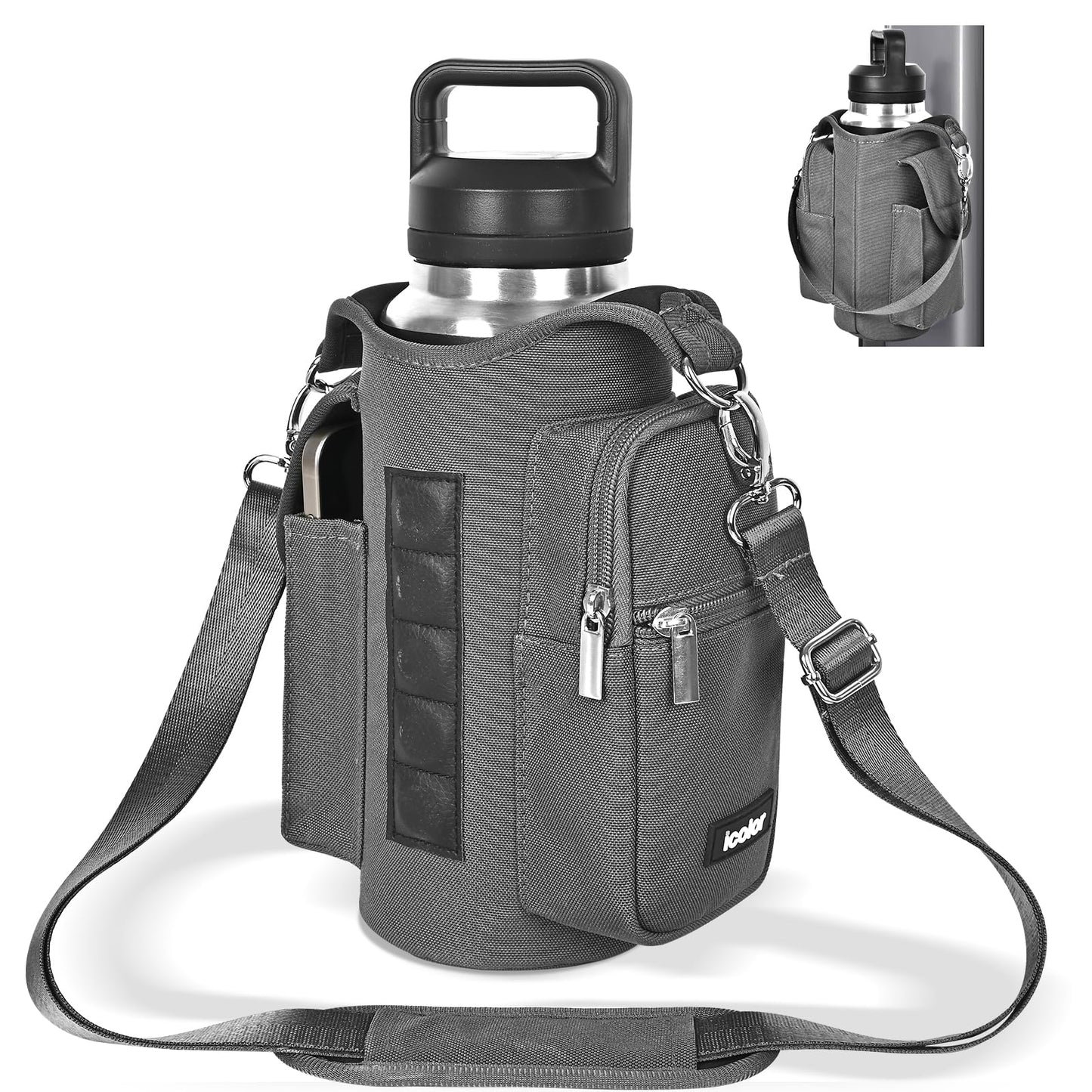 icolor Magnetic Gym Bag Water Bottle Carrier Holder with Phone Pockets & Shoulder Strap,Gym Magnetic Bag 5 Built-in Magnets Gym Accessories Organizer Sling Bottle Bag Pouch Sleeve