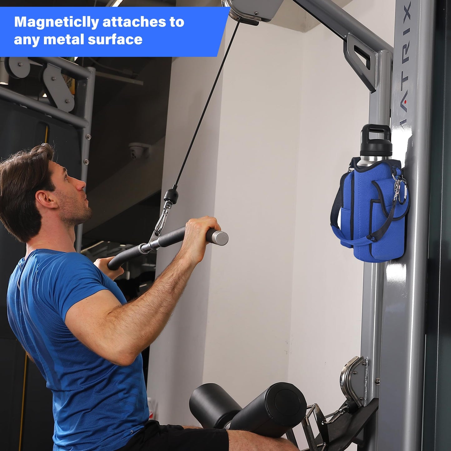 icolor Magnetic Gym Bag Water Bottle Carrier Holder with Phone Pockets & Shoulder Strap,Gym Magnetic Bag 5 Built-in Magnets Gym Accessories Organizer Sling Bottle Bag Pouch Sleeve