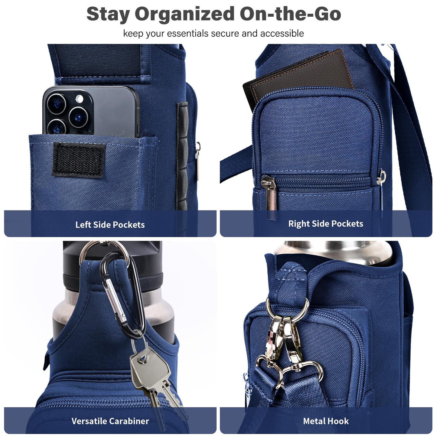 icolor Magnetic Gym Bag Water Bottle Carrier Holder with Phone Pockets & Shoulder Strap,Gym Magnetic Bag 5 Built-in Magnets Gym Accessories Organizer Sling Bottle Bag Pouch Sleeve