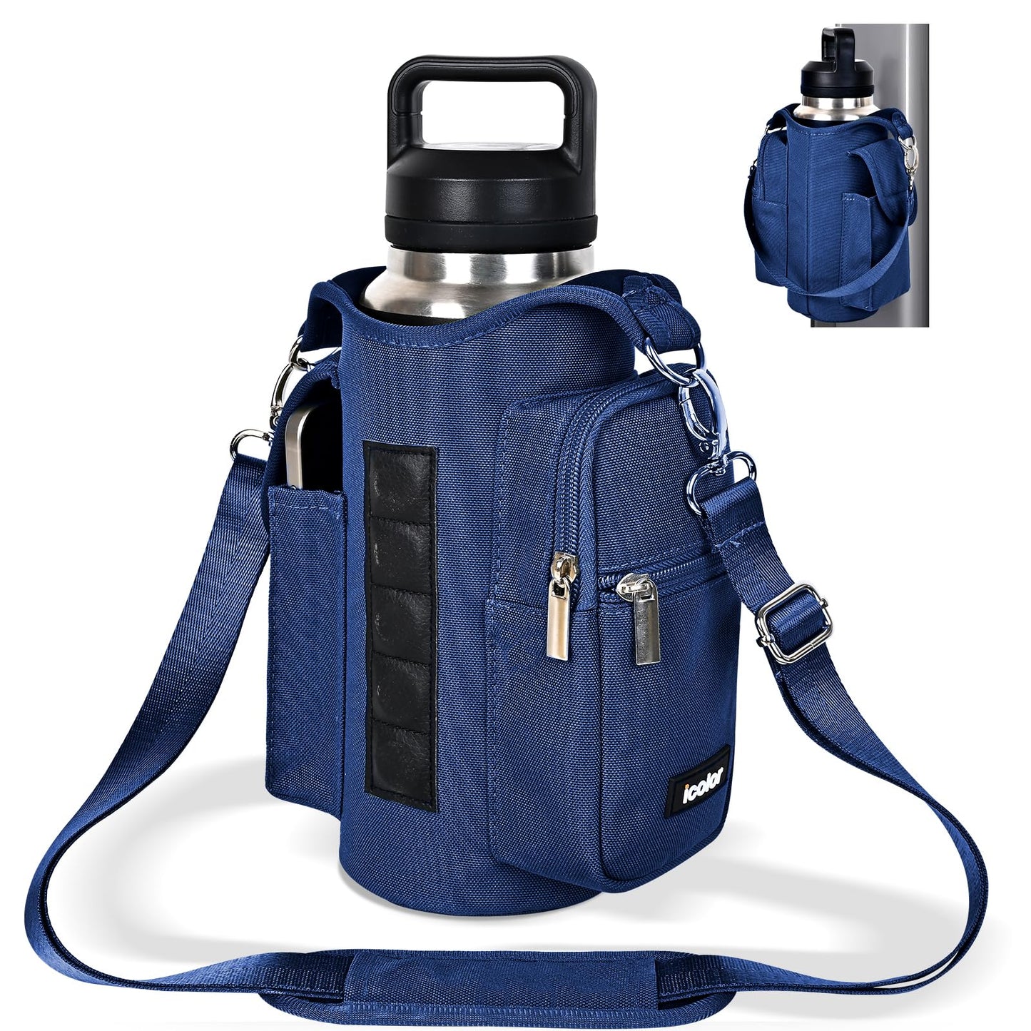 icolor Magnetic Gym Bag Water Bottle Carrier Holder with Phone Pockets & Shoulder Strap,Gym Magnetic Bag 5 Built-in Magnets Gym Accessories Organizer Sling Bottle Bag Pouch Sleeve