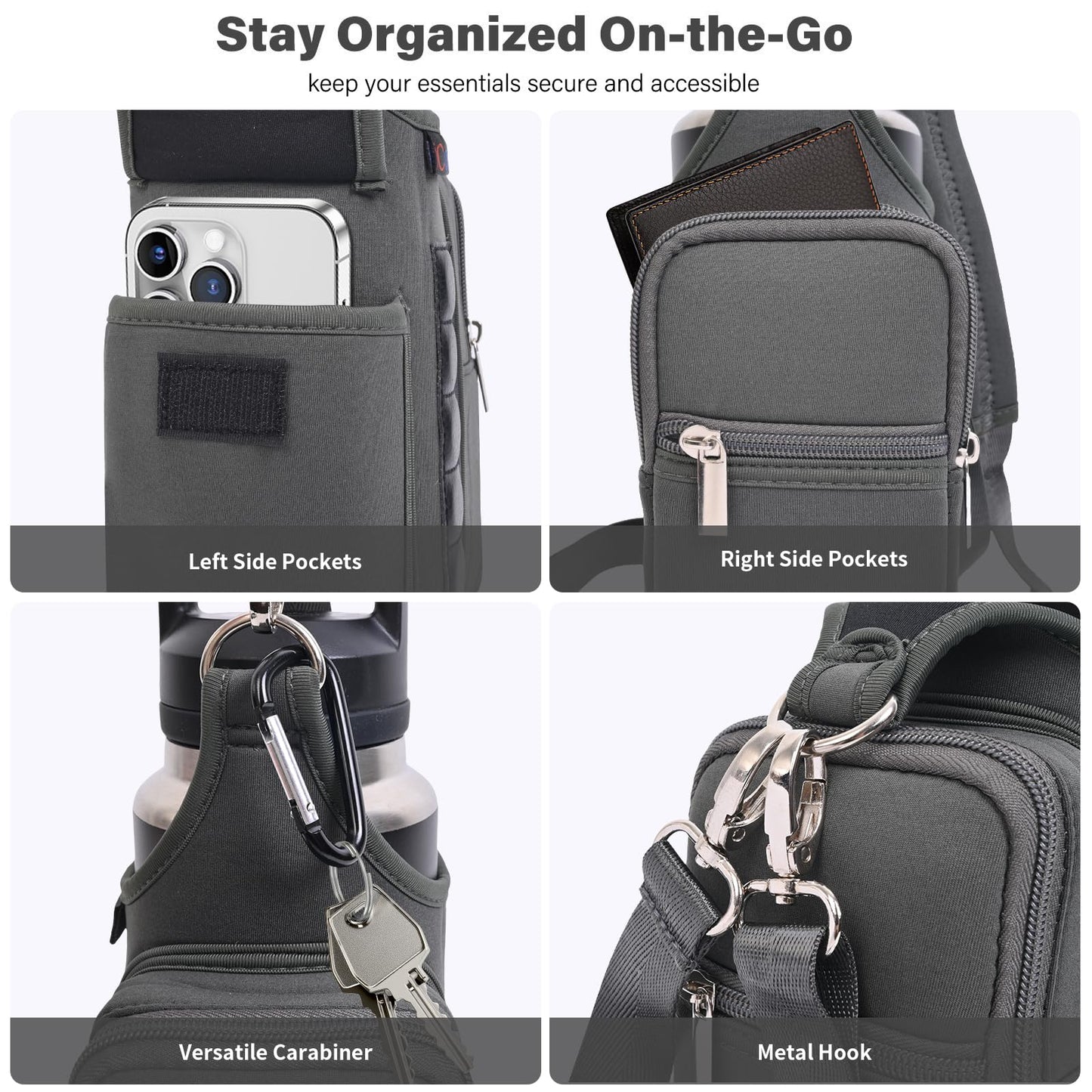 icolor Magnetic Gym Bag Water Bottle Carrier Holder with Phone Pockets & Shoulder Strap,Gym Magnetic Bag 5 Built-in Magnets Gym Accessories Organizer Sling Bottle Bag Pouch Sleeve