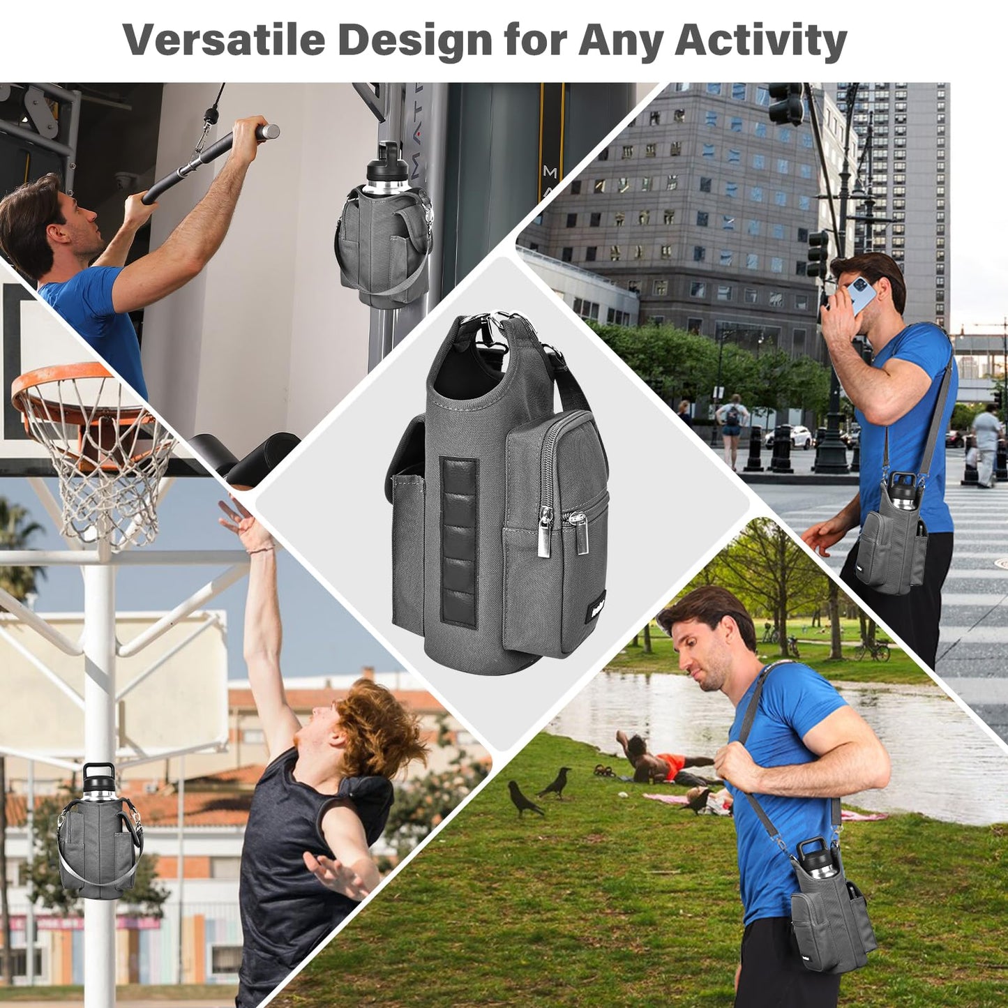 icolor Magnetic Gym Bag Water Bottle Carrier Holder with Phone Pockets & Shoulder Strap,Gym Magnetic Bag 5 Built-in Magnets Gym Accessories Organizer Sling Bottle Bag Pouch Sleeve