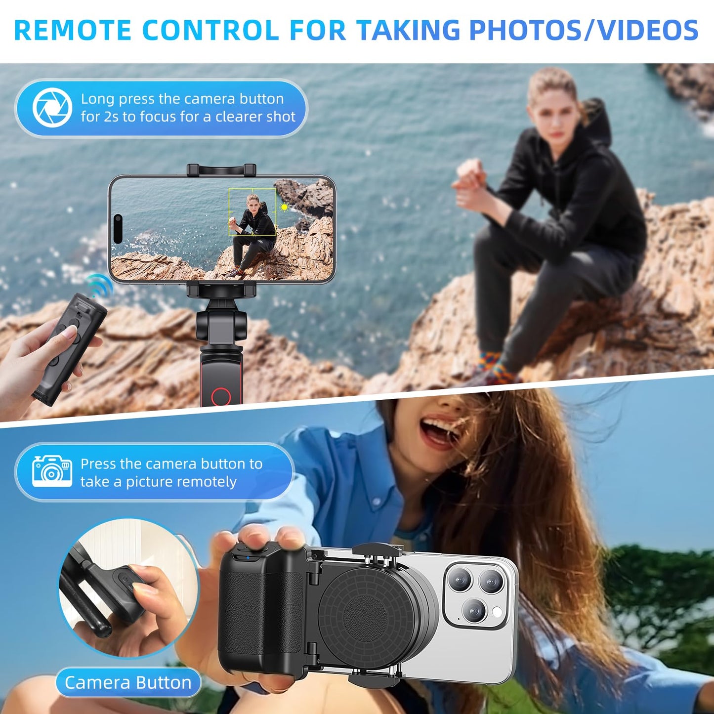 MILOUZ Remote Control Scrolling for Tiktok with Phone Stand,Page Turner for Kindle App E-Book,Bluetooth Camera Shutter Remote for iPhone, Android,iOS,iPad,Tablet