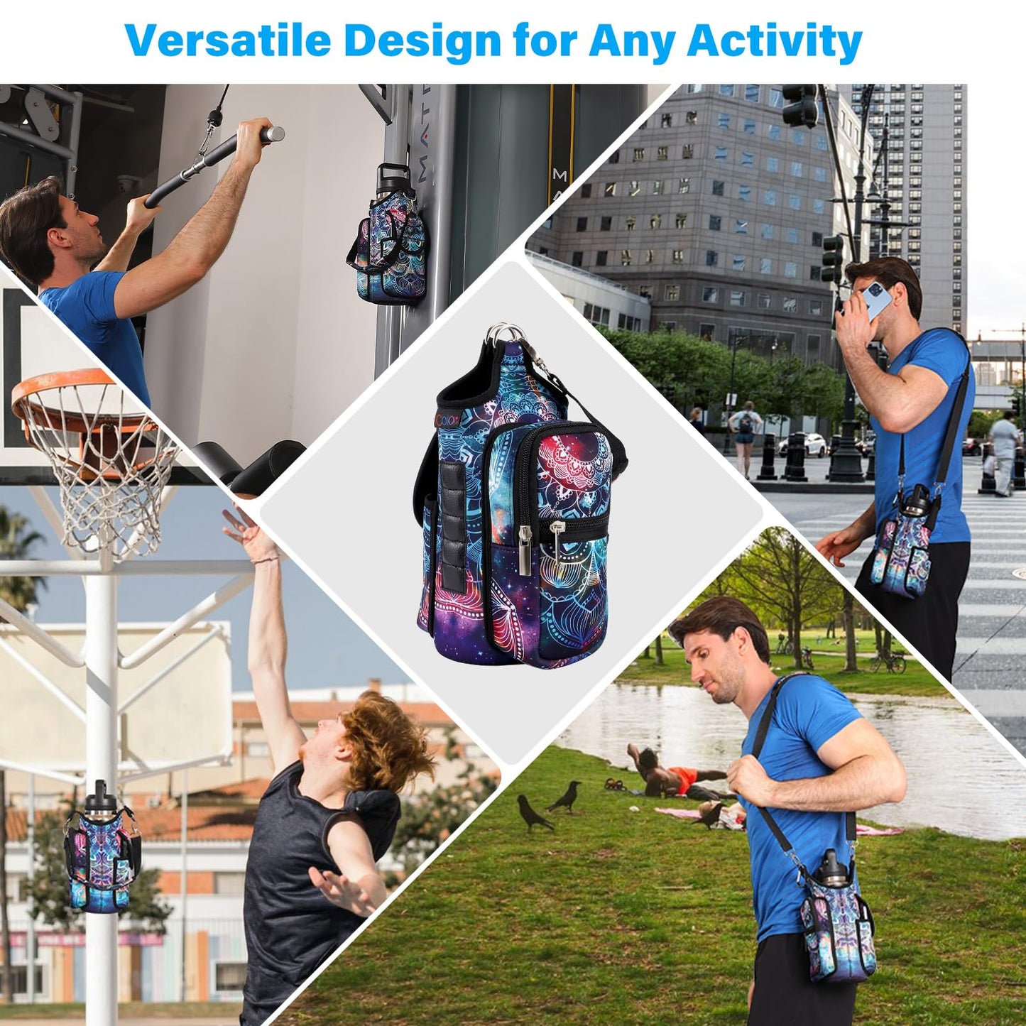 icolor Magnetic Gym Bag Water Bottle Carrier Holder with Phone Pockets & Shoulder Strap,Gym Magnetic Bag 5 Built-in Magnets Gym Accessories Organizer Sling Bottle Bag Pouch Sleeve