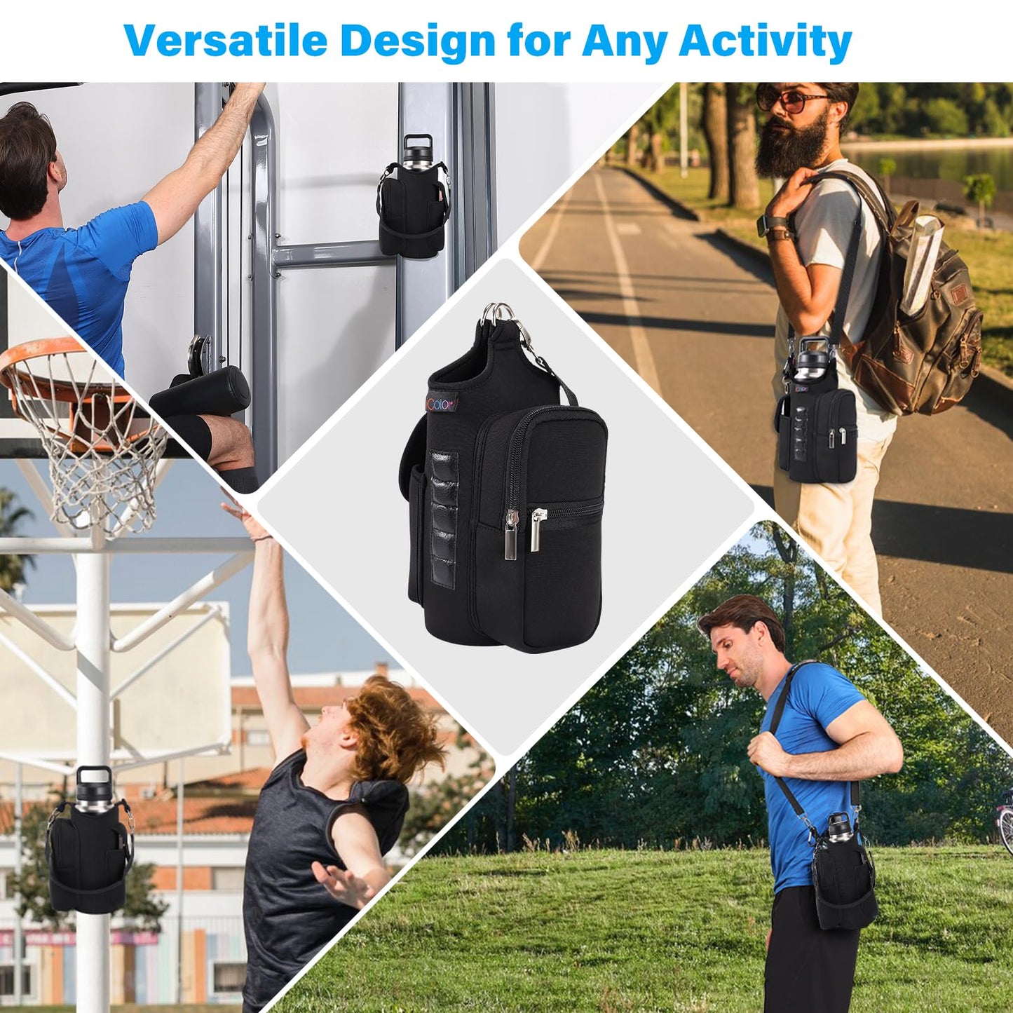 icolor Magnetic Gym Bag Water Bottle Carrier Holder with Phone Pockets & Shoulder Strap,Gym Magnetic Bag 5 Built-in Magnets Gym Accessories Organizer Sling Bottle Bag Pouch Sleeve