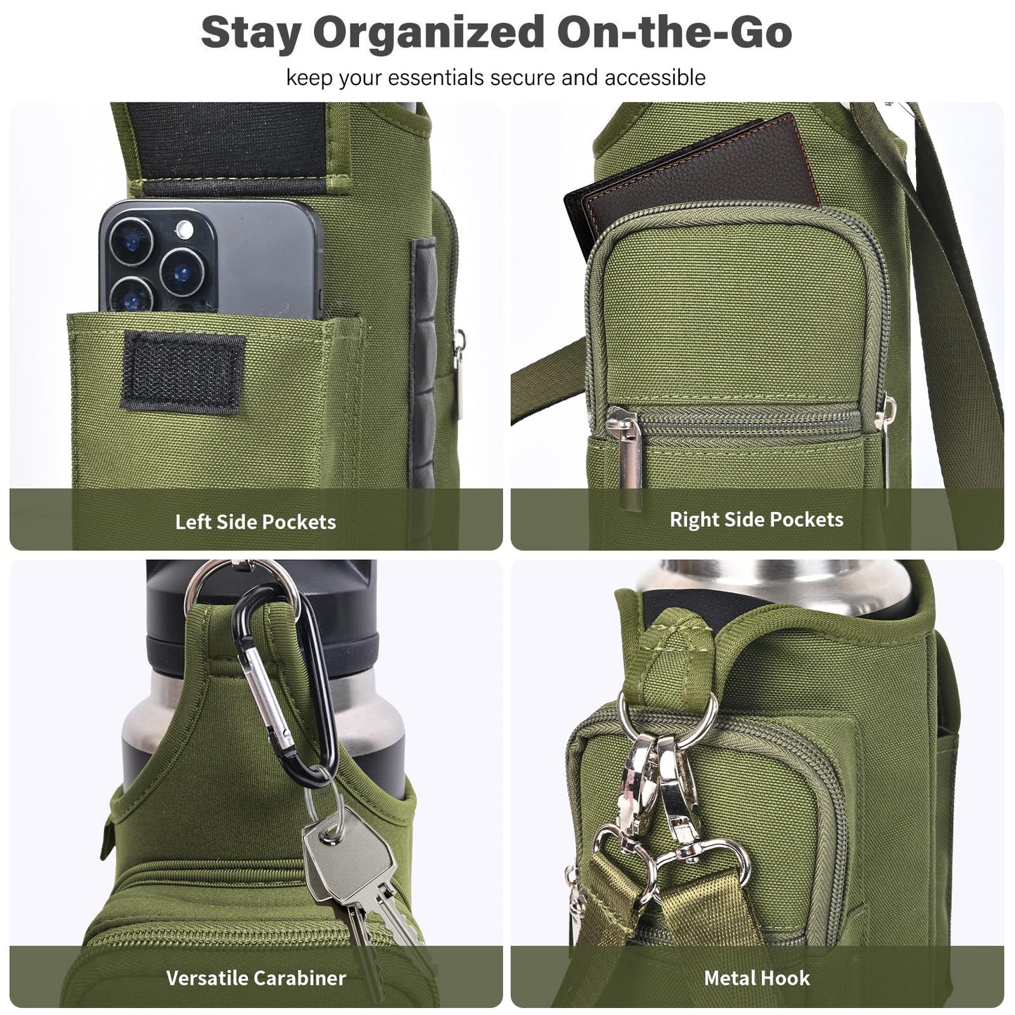 icolor Magnetic Gym Bag Water Bottle Carrier Holder with Phone Pockets & Shoulder Strap,Gym Magnetic Bag 5 Built-in Magnets Gym Accessories Organizer Sling Bottle Bag Pouch Sleeve