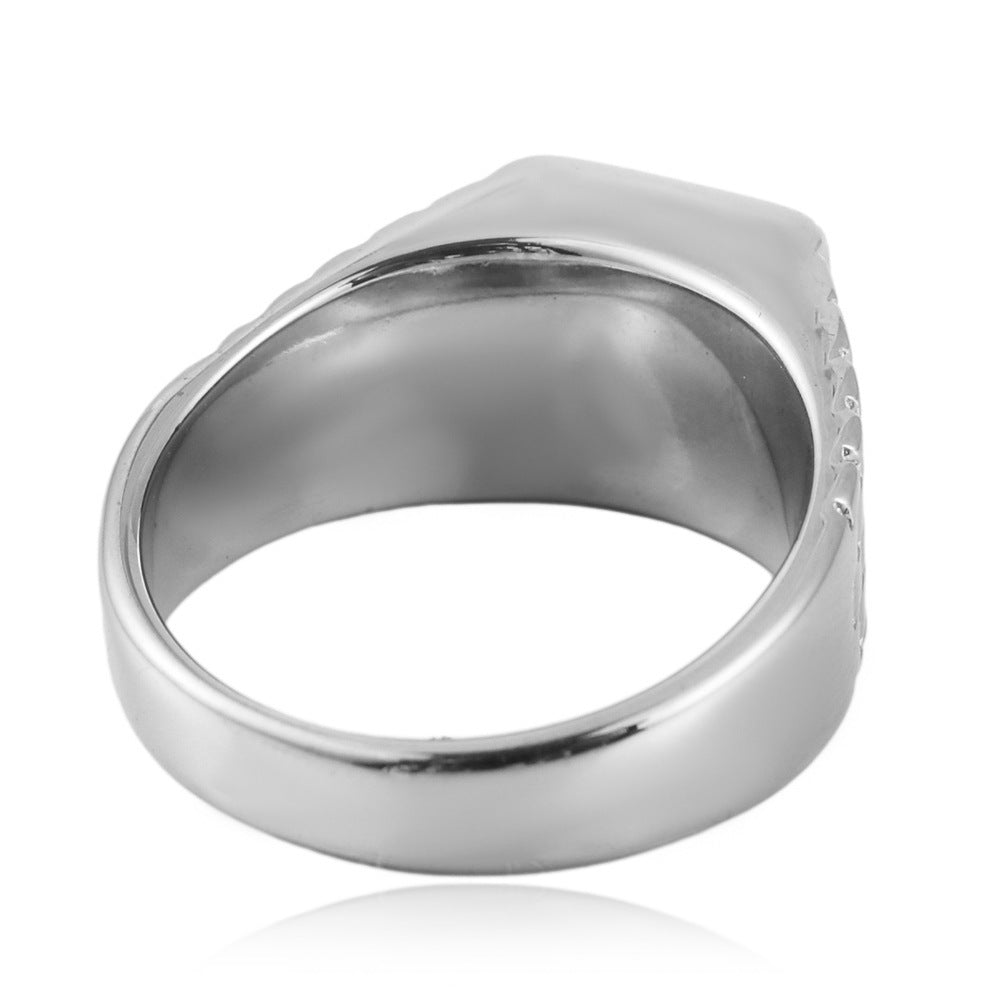 Ornament Titanium Steel Multi-color Stone Personality Square Ring