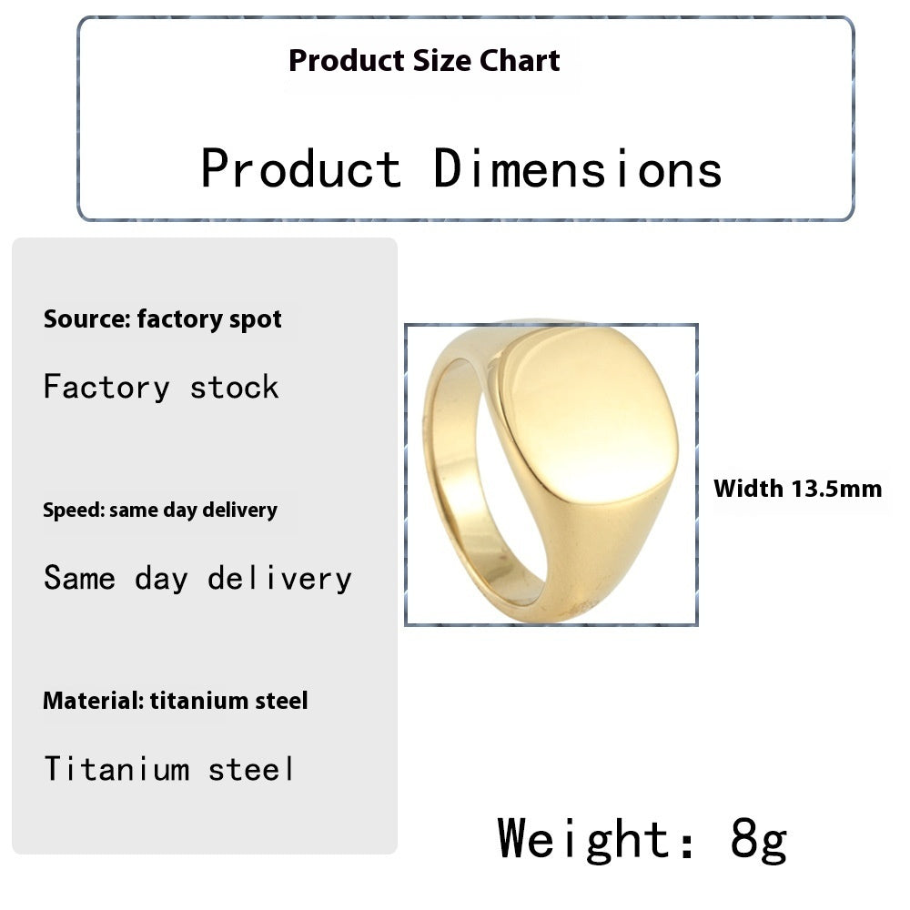European And American Style Minimalist Titanium Steel Smooth Seal Ring