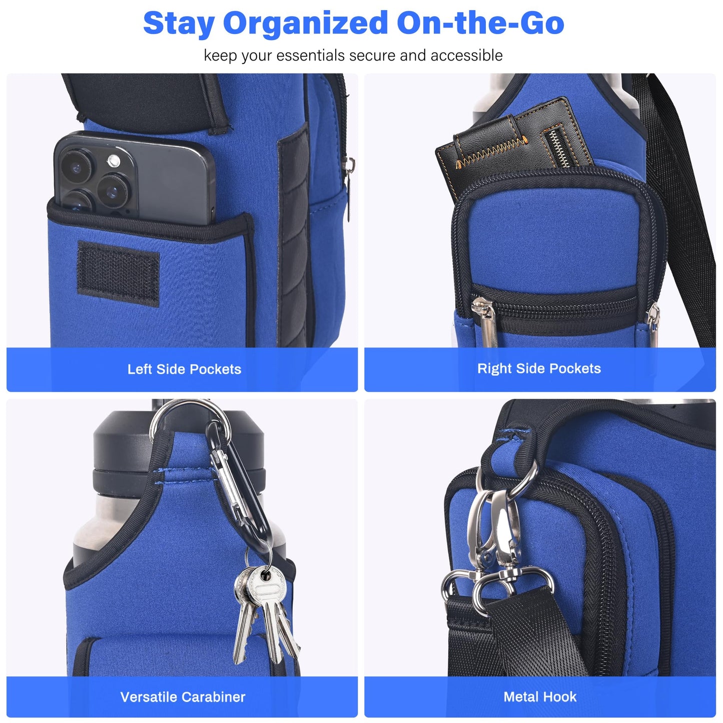 icolor Magnetic Gym Bag Water Bottle Carrier Holder with Phone Pockets & Shoulder Strap,Gym Magnetic Bag 5 Built-in Magnets Gym Accessories Organizer Sling Bottle Bag Pouch Sleeve