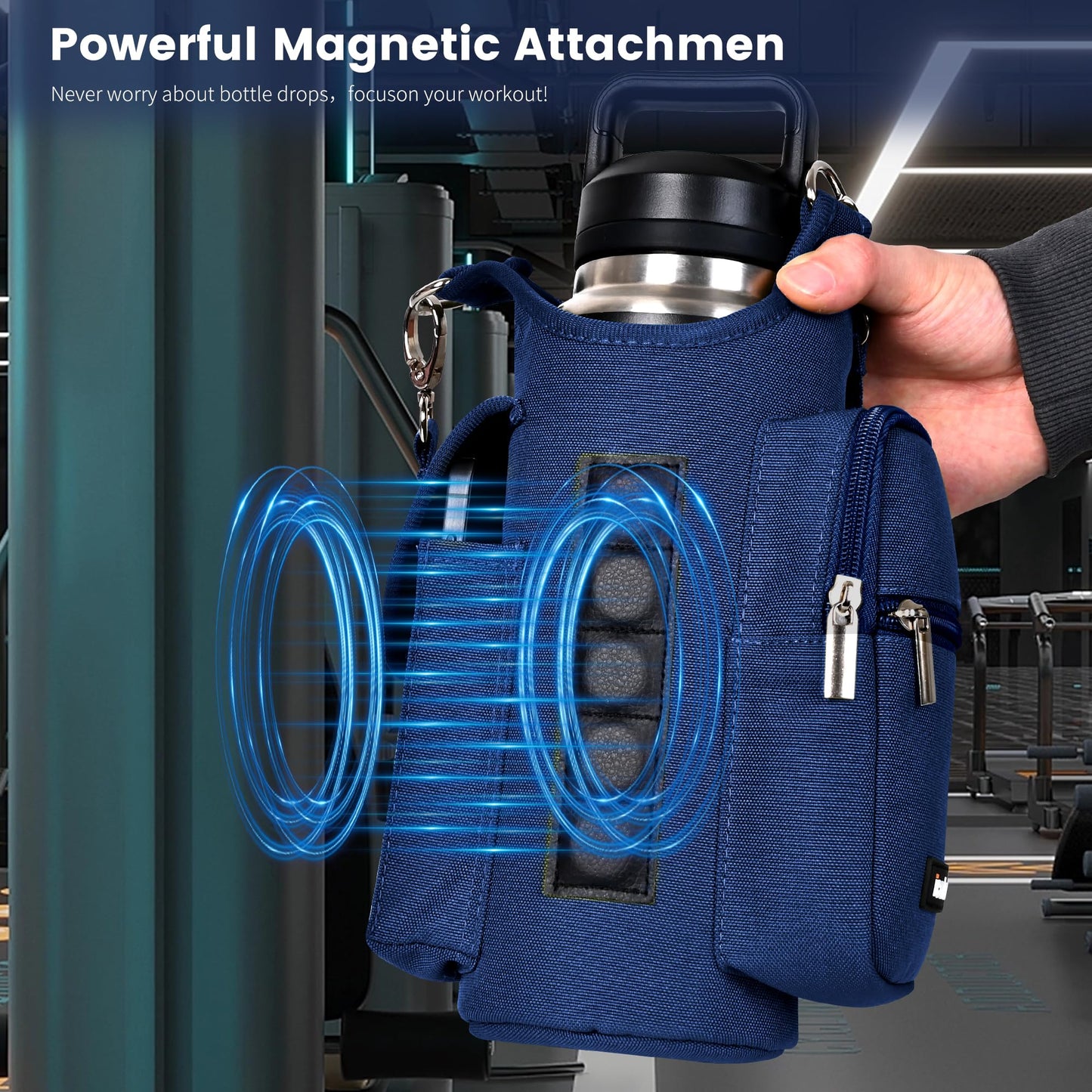 icolor Magnetic Gym Bag Water Bottle Carrier Holder with Phone Pockets & Shoulder Strap,Gym Magnetic Bag 5 Built-in Magnets Gym Accessories Organizer Sling Bottle Bag Pouch Sleeve