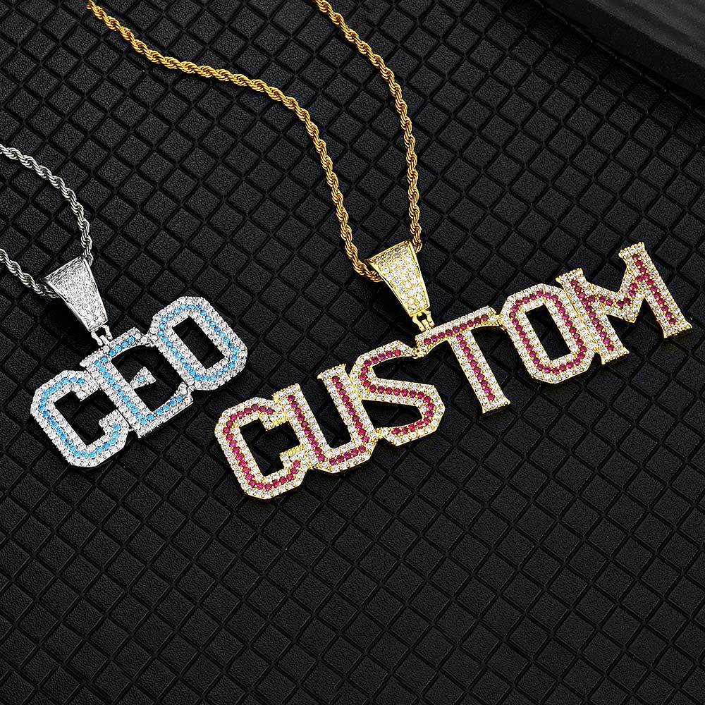 Colorful Zirconia Alphabet Splicing Combination Pendant Necklace
