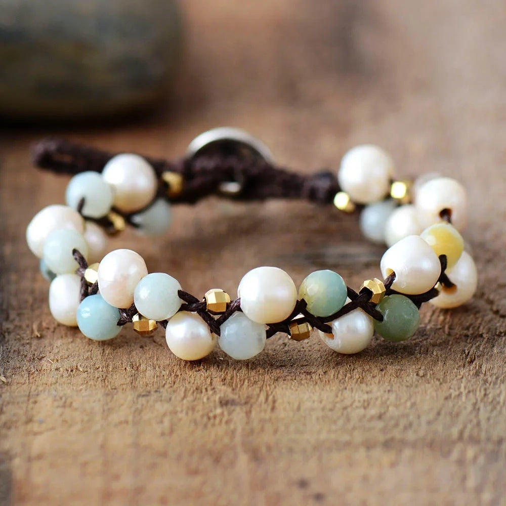 Natural Freshwater Pearl Hand-Woven Adjustable Bracelet