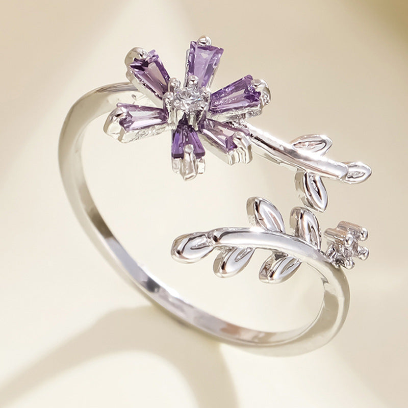 Small Purple Flower Open Ring Fashion Sweet