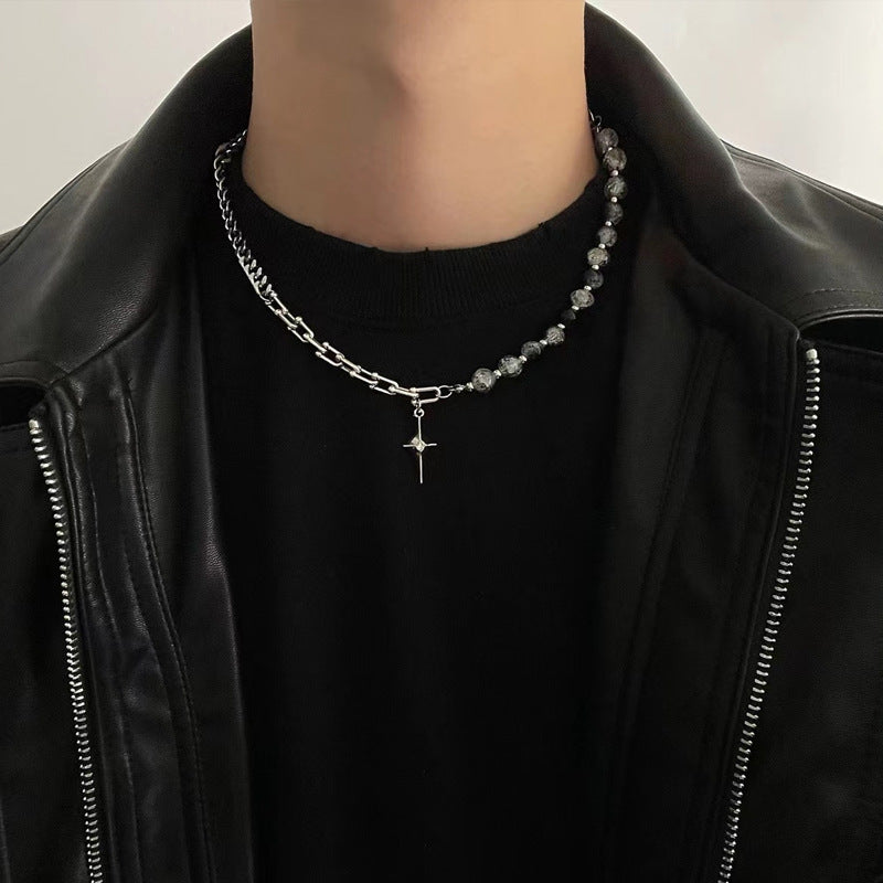 Niche Design Glass Beaded Stitching Chain Asterism Pendant Necklace For Women