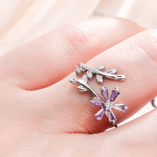 Small Purple Flower Open Ring Fashion Sweet