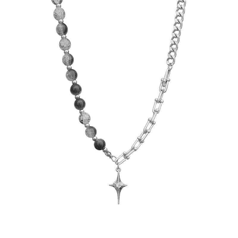 Niche Design Glass Beaded Stitching Chain Asterism Pendant Necklace For Women