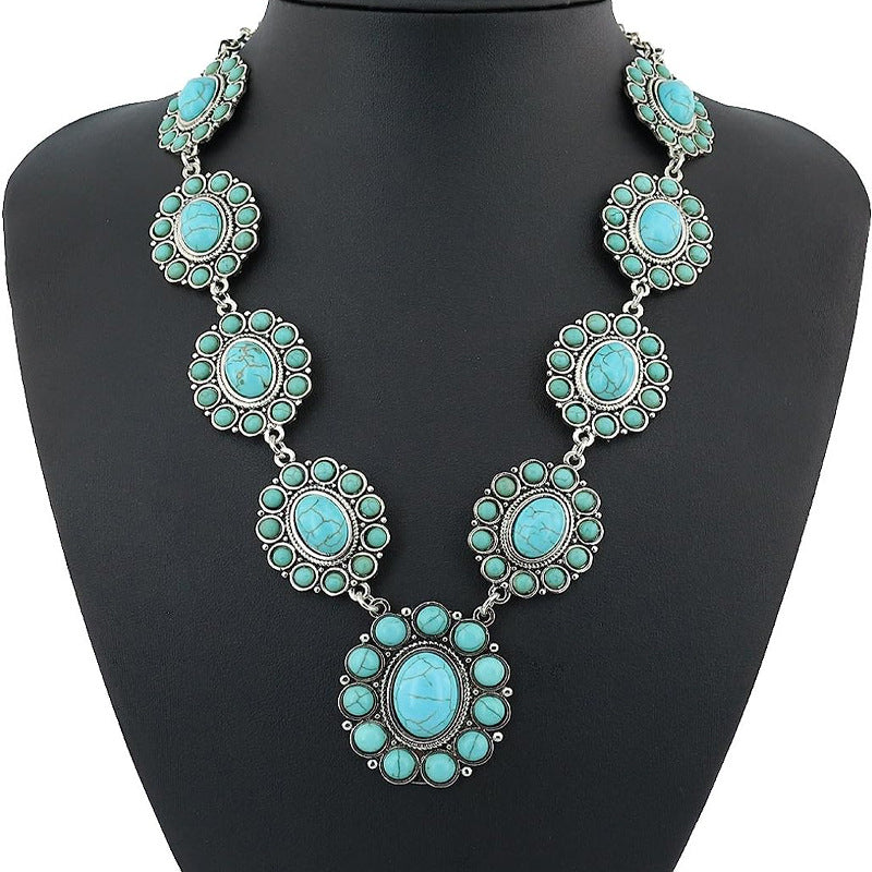 European And American SUNFLOWER Turquoise Necklace Vintage Bohemian Ethnic Style
