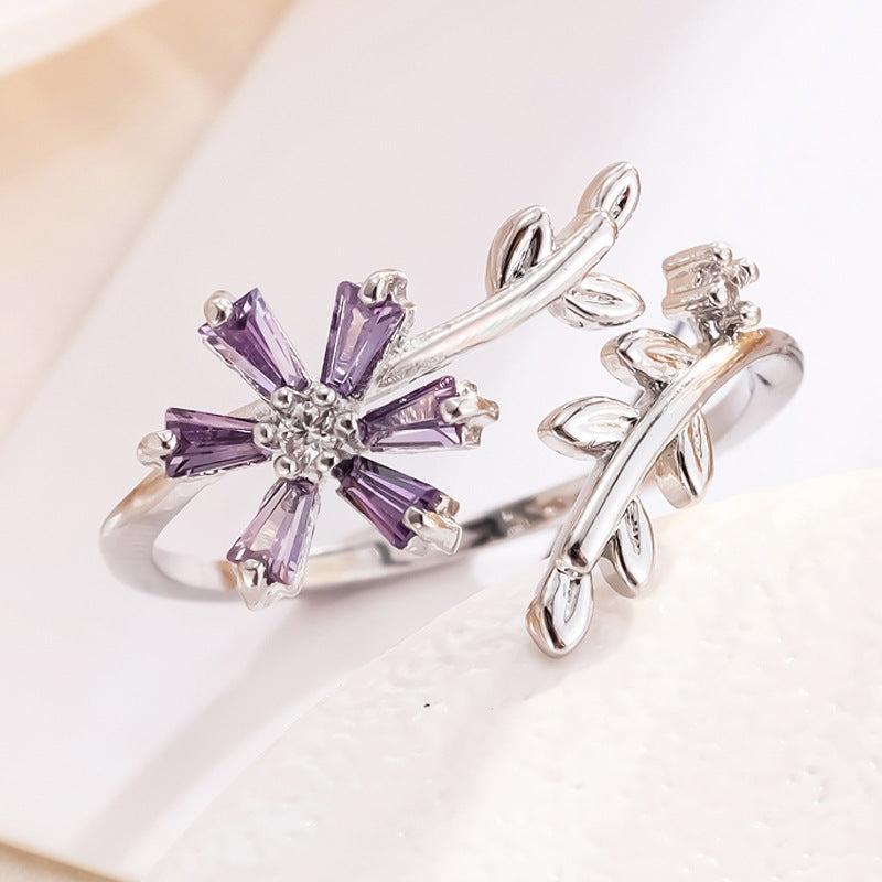 Small Purple Flower Open Ring Fashion Sweet