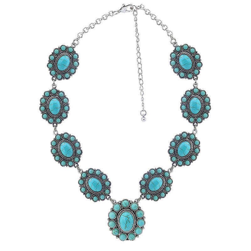 European And American SUNFLOWER Turquoise Necklace Vintage Bohemian Ethnic Style