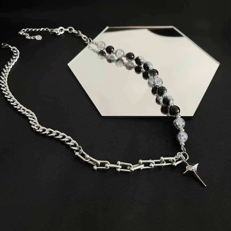 Niche Design Glass Beaded Stitching Chain Asterism Pendant Necklace For Women