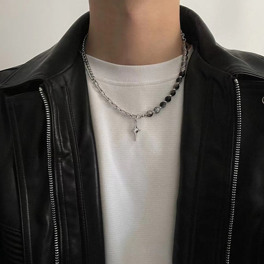 Niche Design Glass Beaded Stitching Chain Asterism Pendant Necklace For Women