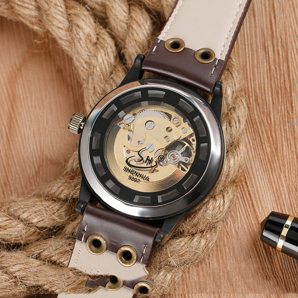 Shenhua Men's Fashion Hollowed-out Retro Automatic Mechanical Watch