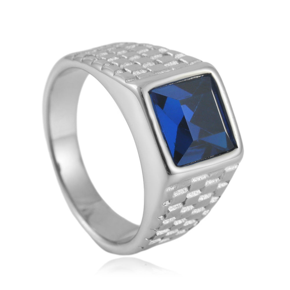 Ornament Titanium Steel Multi-color Stone Personality Square Ring