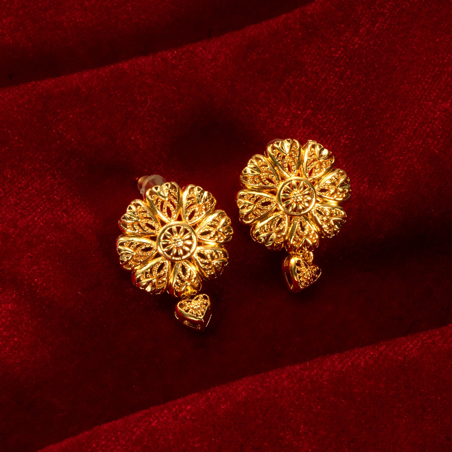 Bride's 24k Gold-plated Copper Necklace And Earrings Jewelry Set Two-piece