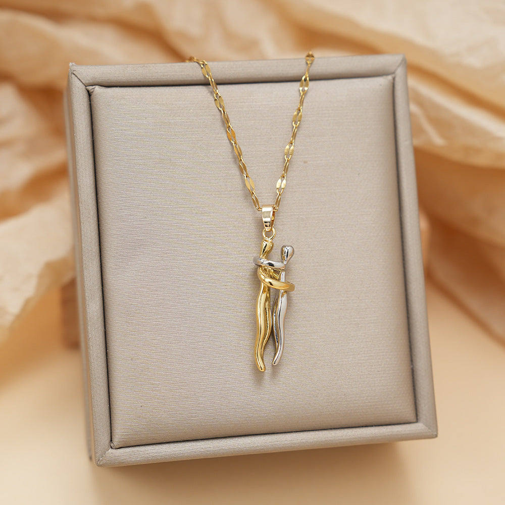 Couple Hugging Bronze Pendant Necklace