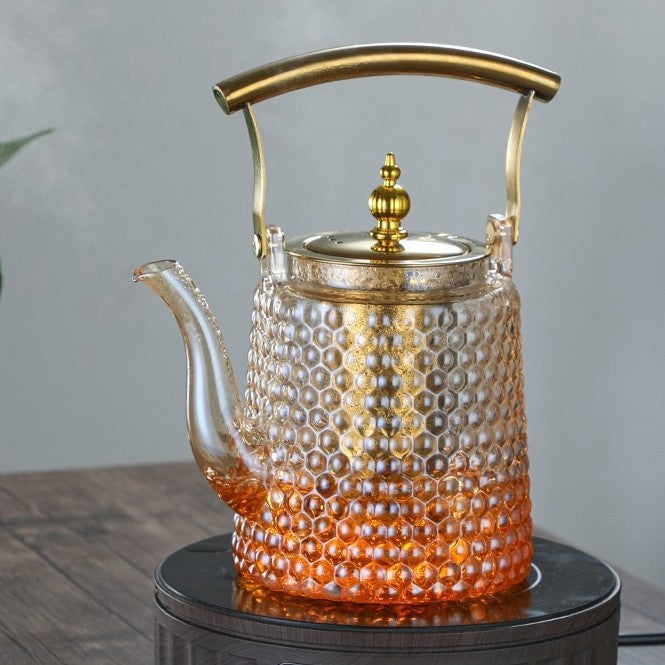 High-borosilicate Glass Teapot With Hammered Texture And Large Capacity