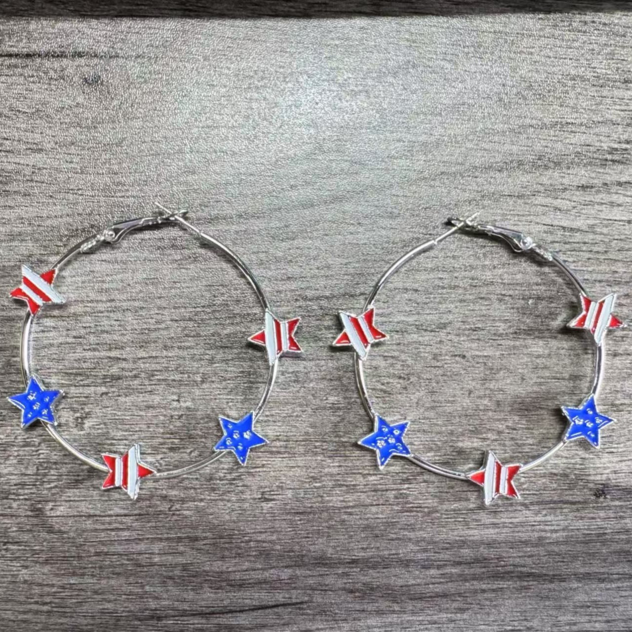 Independence Day Five-Pointed Star Dripping Oil Earrings