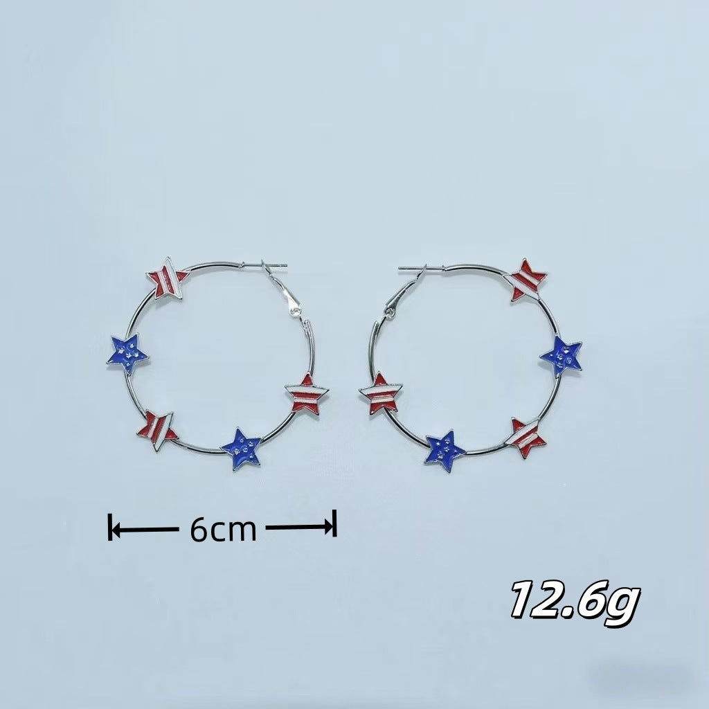 Independence Day Five-Pointed Star Dripping Oil Earrings