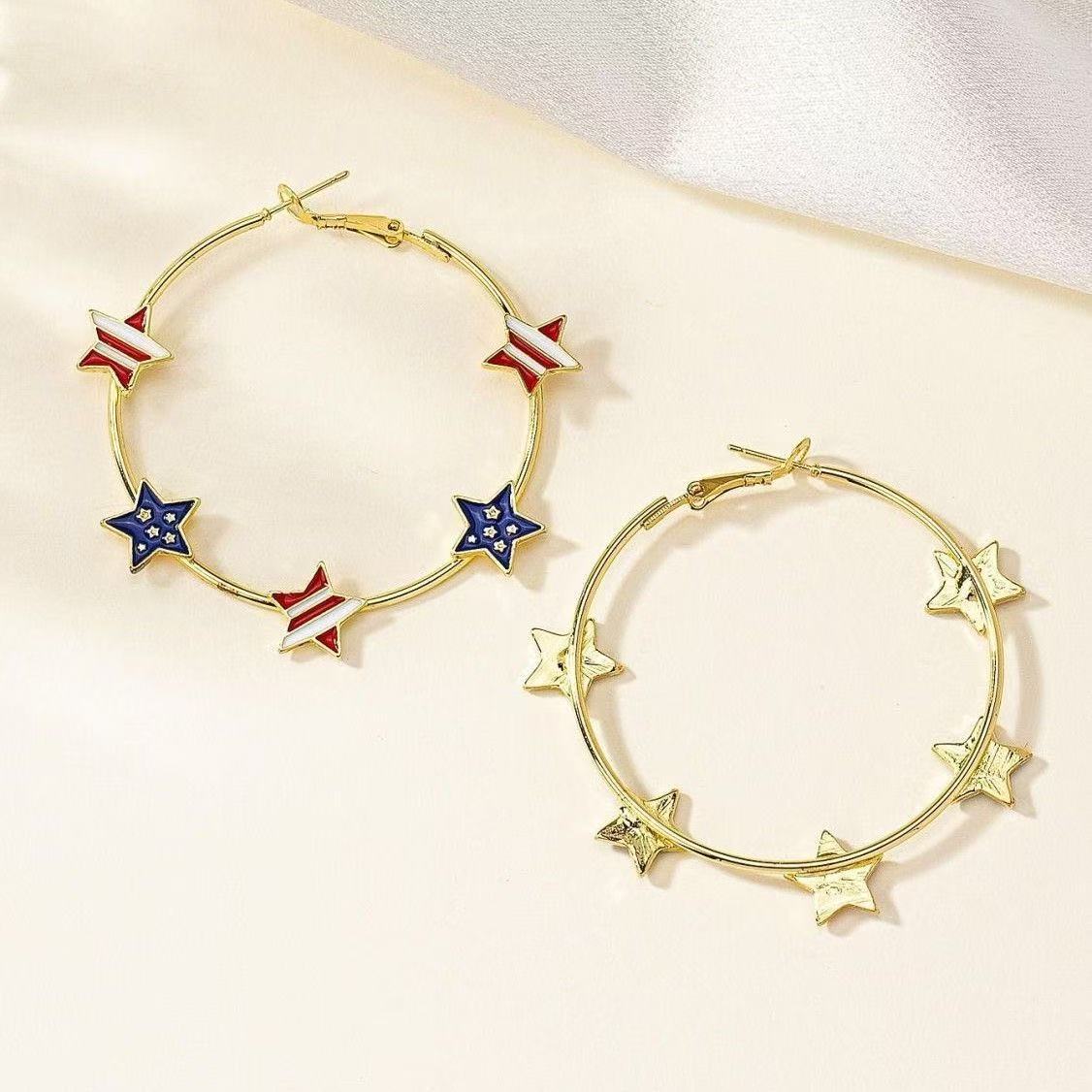 Independence Day Five-Pointed Star Dripping Oil Earrings