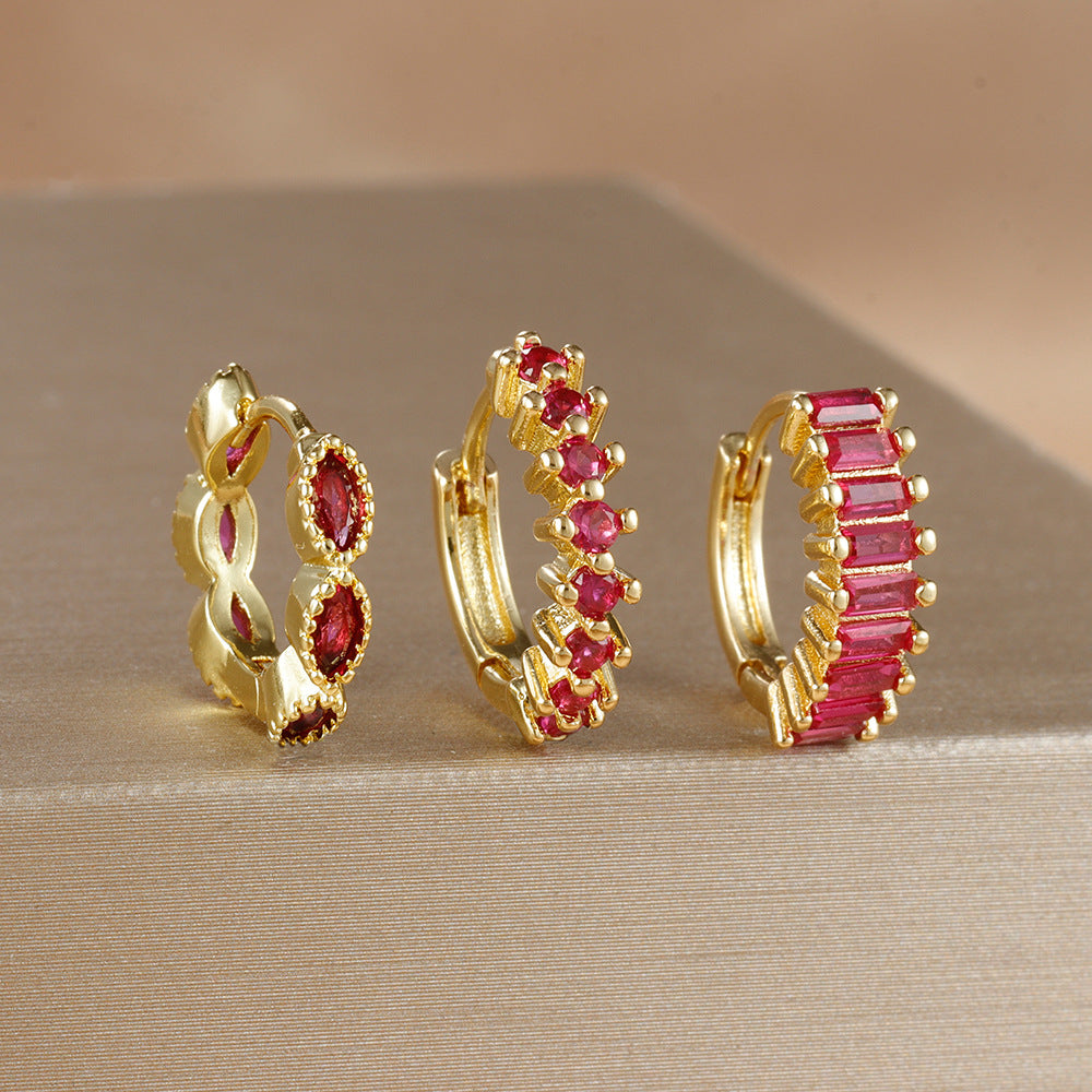 Multi-color Zircon Ear Hoop Set, Popular Fashion Trendy Exquisite Ins-style New Earrings