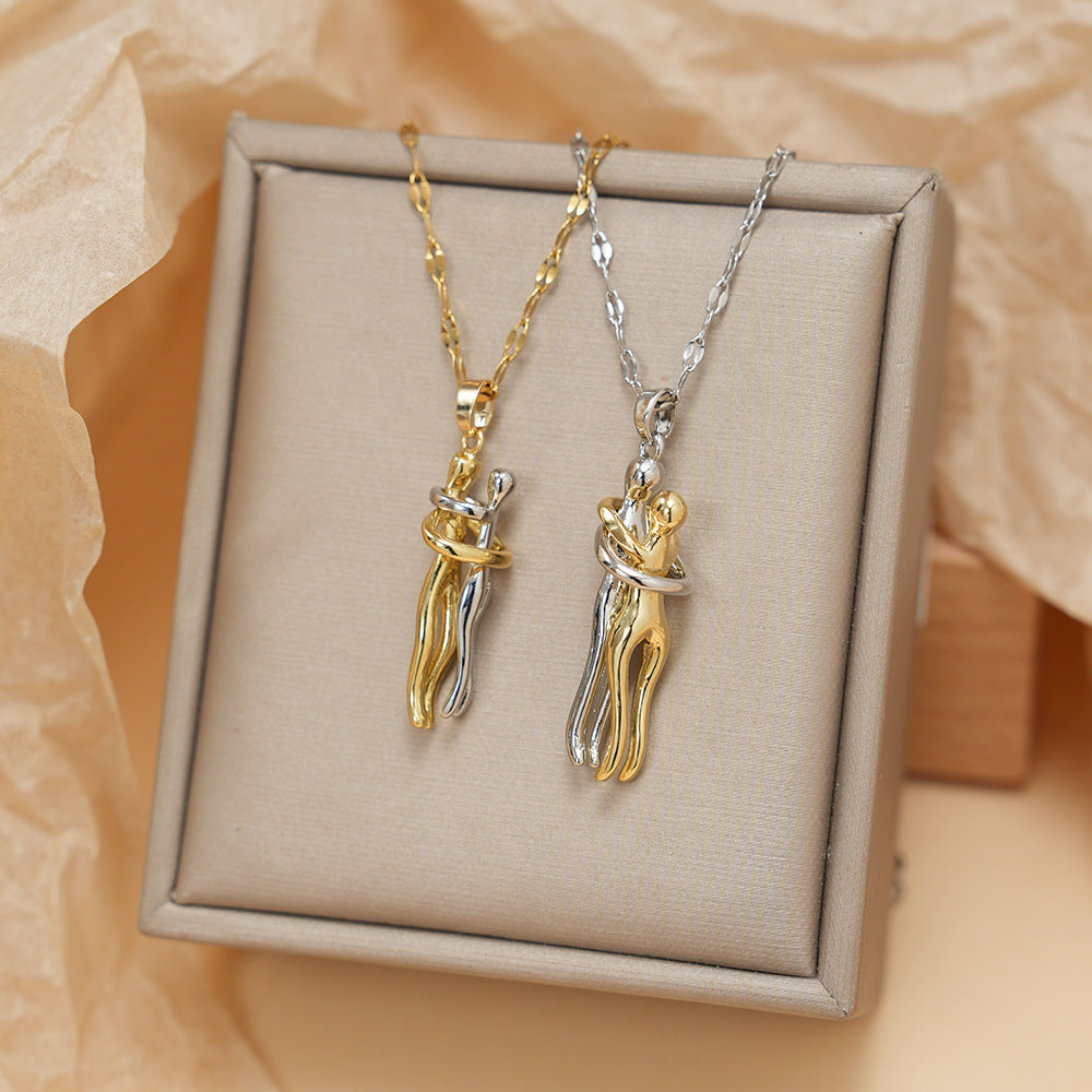 Couple Hugging Bronze Pendant Necklace